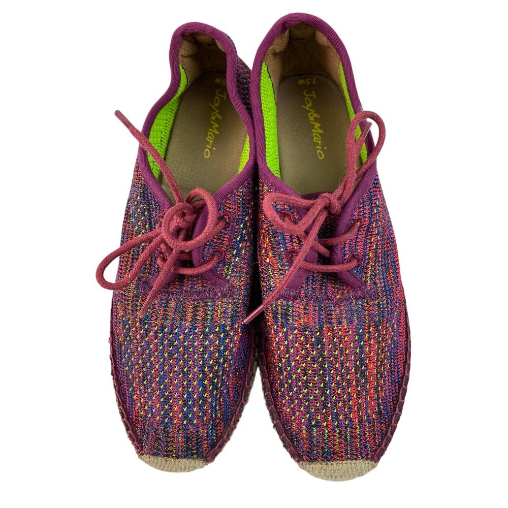 Jay & Mario Women's 7.5W Colorful Woven Lace Up Espadrille Sneakers *‎